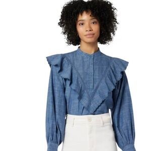 Women's MUSTARD SEED Ruffle Chambray Denim Top / Size M